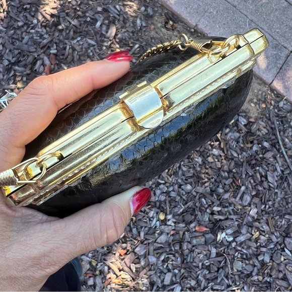 VINTAGE hard clamshell faux snakeskin art deco clutch, shoulder bag - Picture 7 of 10